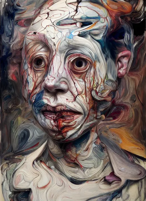Image similar to there is ugliness in beauty, but there is beauty in ugliness. expressive sadness and fear. full body by jenny saville, scifi, neo - gothic, intricate, rich deep colors. part by james jean, part by adrian ghenie and gerhard richter.