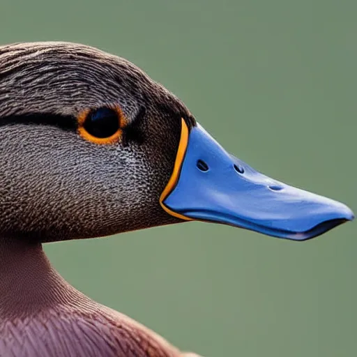 Image similar to A high detail closeup shot of a duck wearing a suit