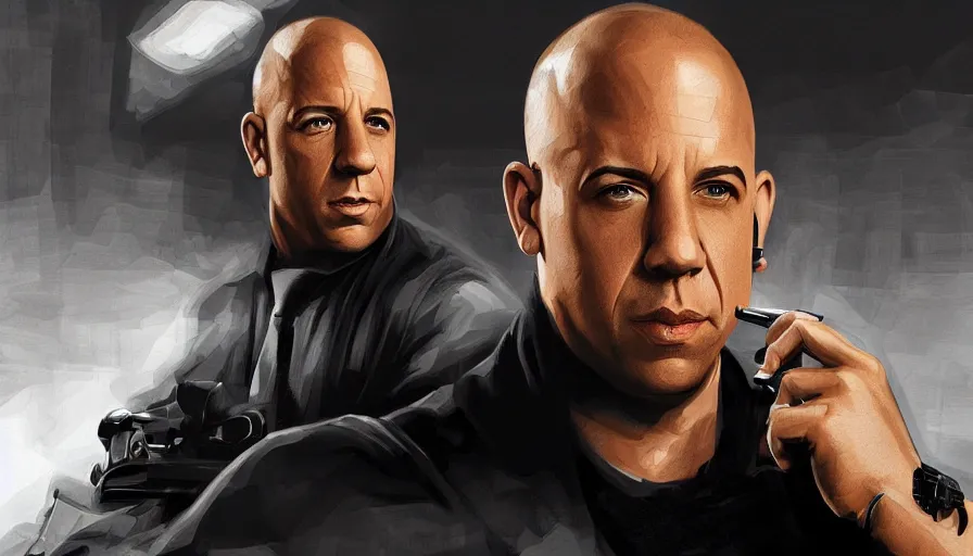Image similar to Digital painting of Vin Diesel as James Bond, hyperdetailed, artstation, cgsociety, 8k
