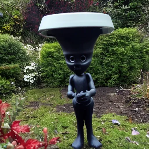 Prompt: night time security camera out of focus small alien humanoid in the back garden