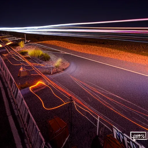 Image similar to podracing long exposure under night lights huge crowds hyperrealistic award - winning photography nikon