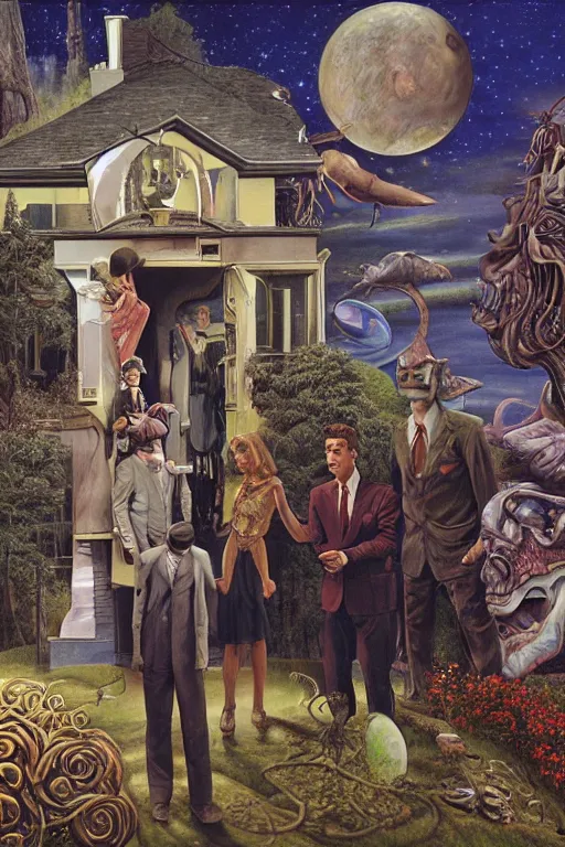 Prompt: an airbrush painting of an elaborate hidden object scene of the tv show the twilight zone by destiny womack, gregoire boonzaier, harrison fisher, richard dadd