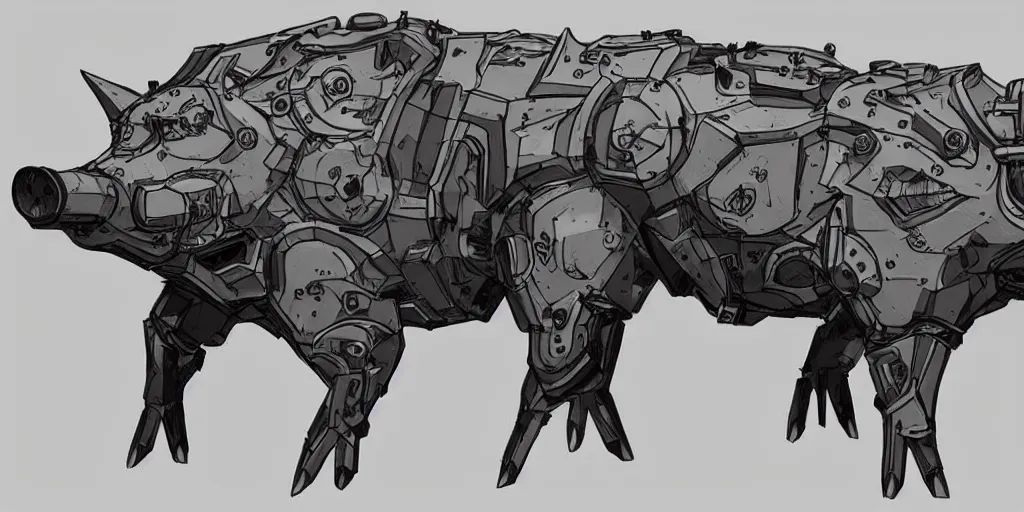 Image similar to concept art of a strong geared metal pig machine