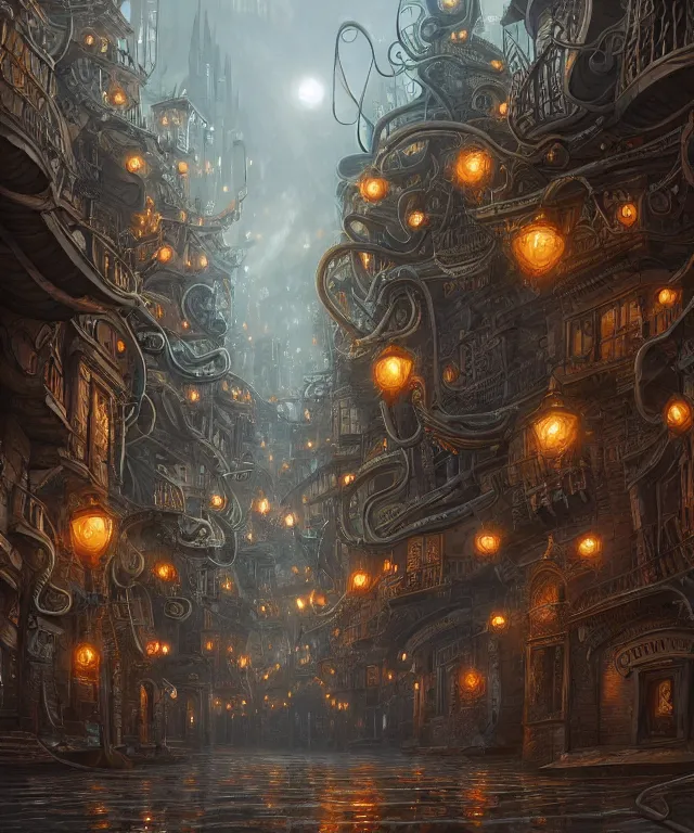 Image similar to street view of a city made of tentacles, fantasy, intricate, elegant, highly detailed, digital painting, artstation, concept art, matte, sharp focus, illustration, art by keith thompson and christopher lane