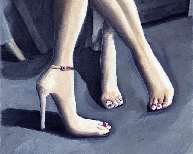 Image similar to high detail but easy to watch peaceful painting of a woman's feet in high heeled sandals made by Stable Diffusion AI
