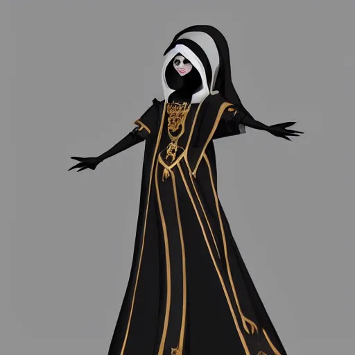 Image similar to female dark character design inspired by venice carnival and nun outfit, concept art, smooth