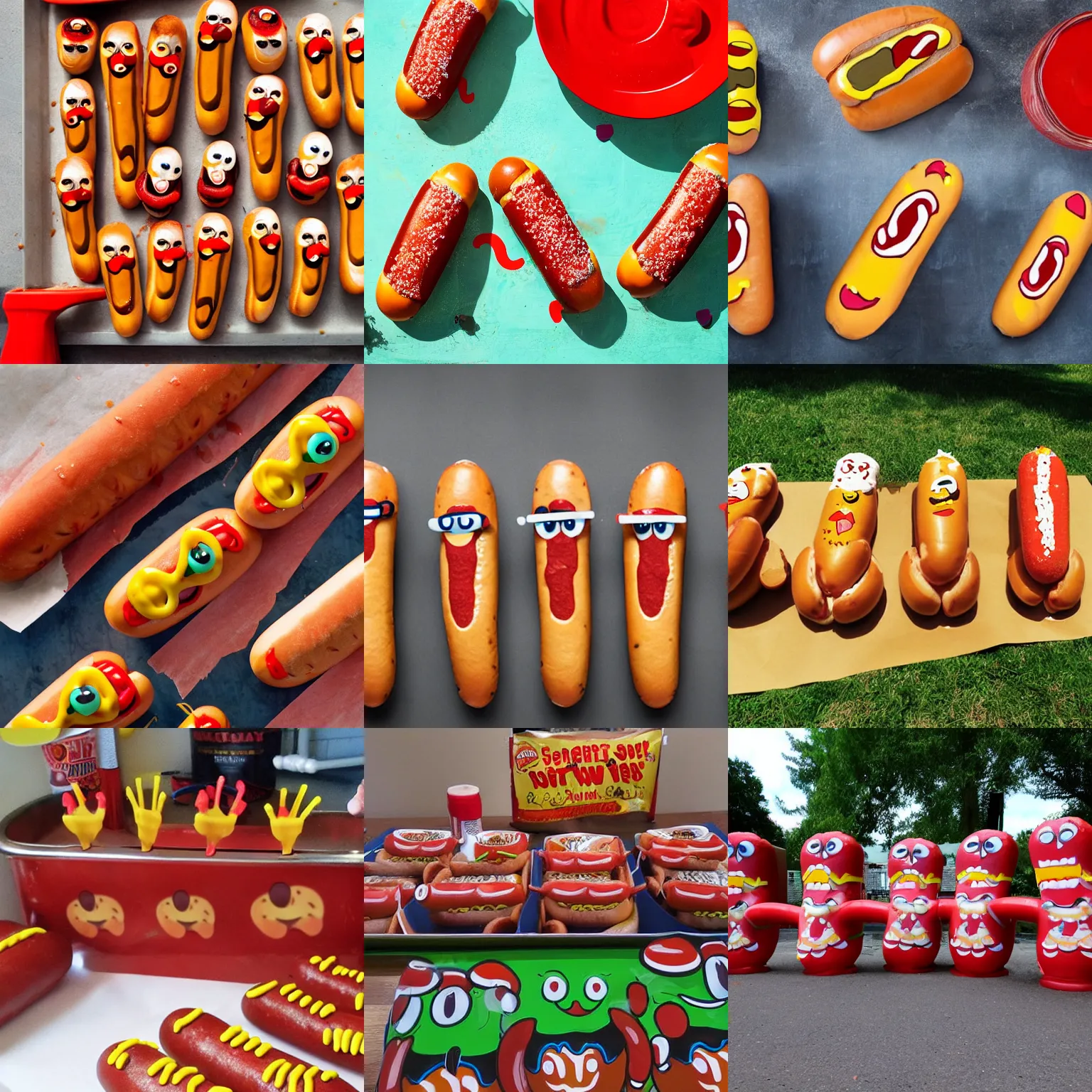 Prompt: sentient hot dog army with ketchup cannons