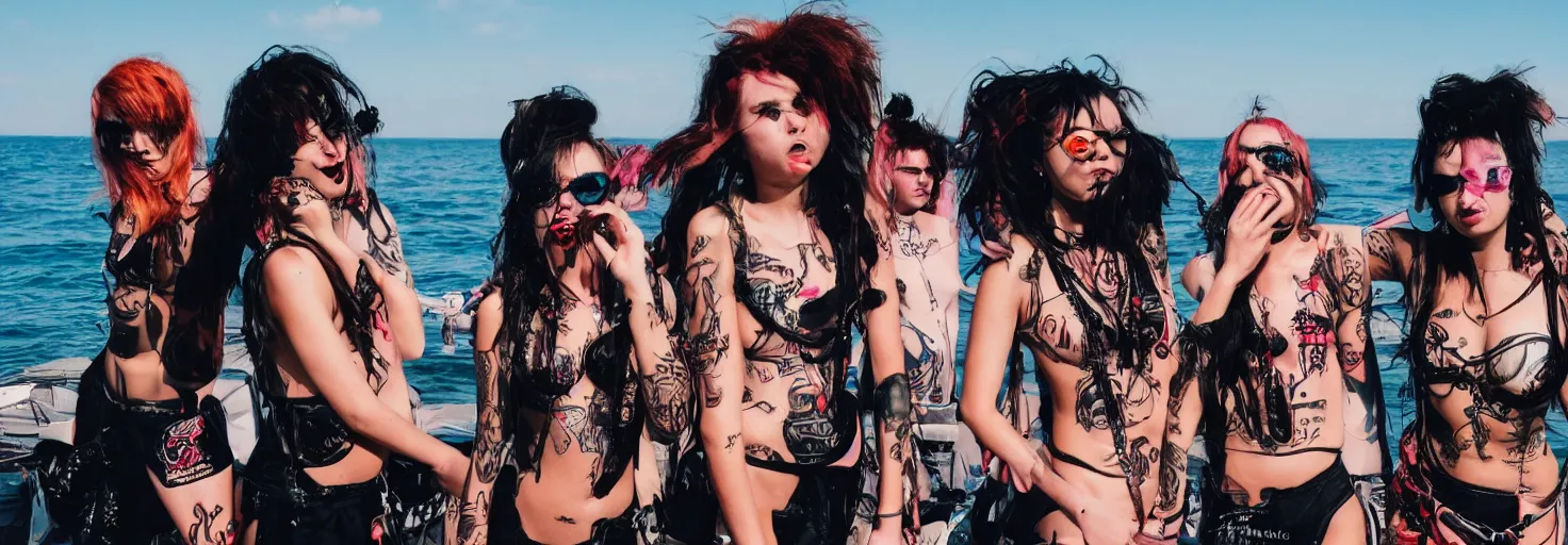 Image similar to girls on the sea, punk style, high quality, 8 k