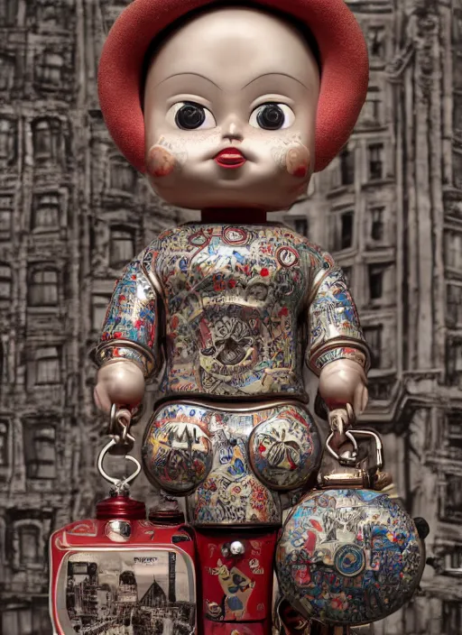 Prompt: closeup portrait of tin toy london whitechapel, depth of field, zeiss lens, detailed, symmetrical, centered, fashion photoshoot, by nicoletta ceccoli, mark ryden, lostfish, earl nore, hyung tae, frank frazetta, breathtaking, 8 k resolution, extremely detailed, beautiful, establishing shot, artistic, hyperrealistic, octane render