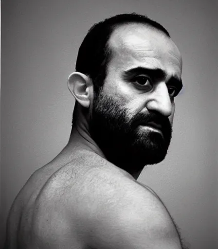 Prompt: a high quality, high detail, photorealistic portrait of ramin rahimi by james nachtwey and lucian freud,