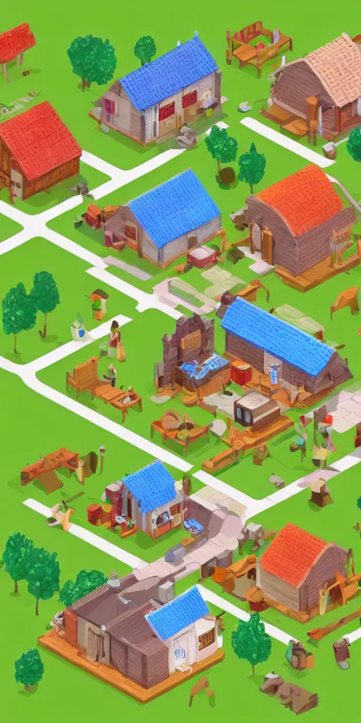 Prompt: cute isometric village