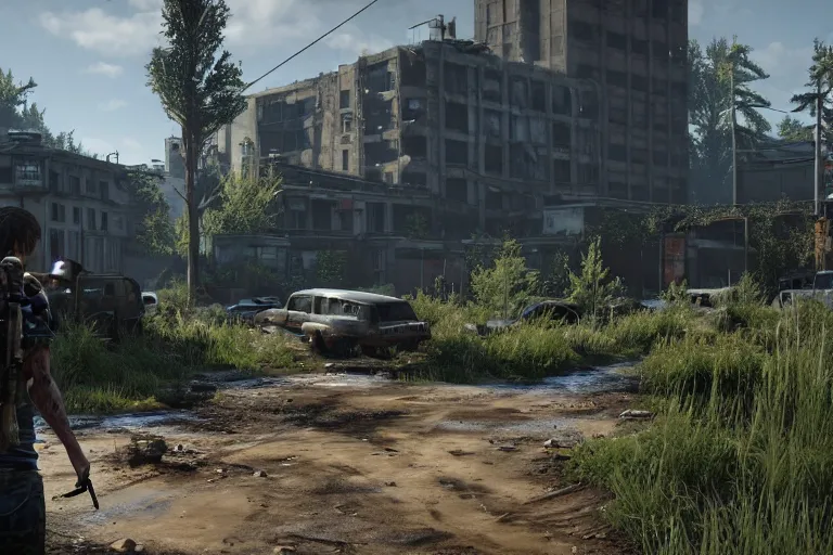 Prompt: Screenshot of wasteland from The Last of Us, highly detailed, Unreal Engine 4k