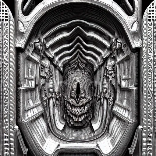 Image similar to open portal to another dimension, with white turbulent image of different time space, high detail, intricate, giger, photo realistic, 8 k