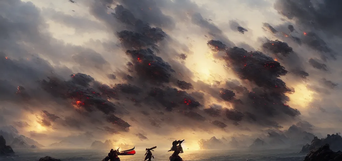 Prompt: 8 k art photography shot art shot, hyperrealistic, hyperdetailed, super detailed, uhd, uhd, 8 k, high resolution, epic fight scene, group of samurai attack futuristic military mech, painting by ross tran and ivan aivazovsky