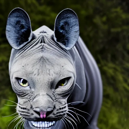 Image similar to a feline cat - rhino - hybrid, animal photography