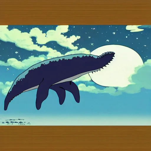 Image similar to huge space whale, Miyazaki style, Studio Ghibli