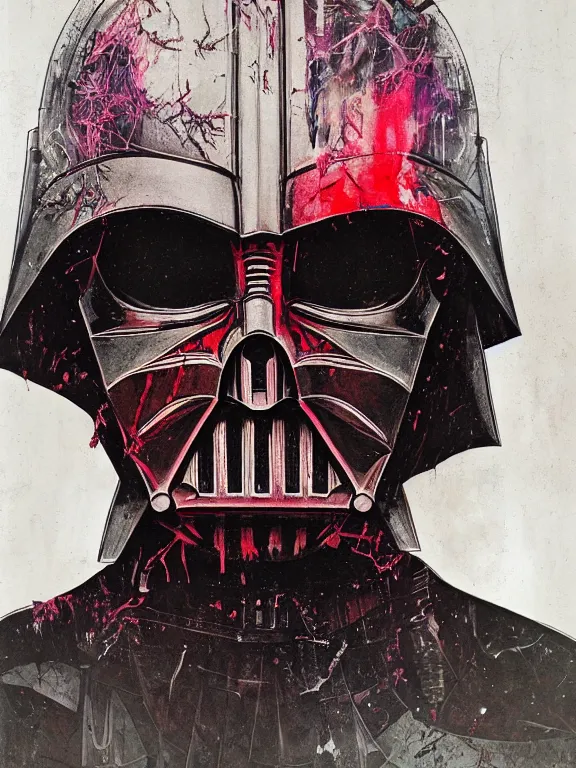 Prompt: art portrait of a darth vader, decaying ,8k,by tristan eaton,Stanley Artgermm,Tom Bagshaw,Greg Rutkowski,Carne Griffiths, Ayami Kojima, Beksinski, Giger,trending on DeviantArt,face enhance,hyper detailed,minimalist,cybernetic, android, blade runner,full of colour,