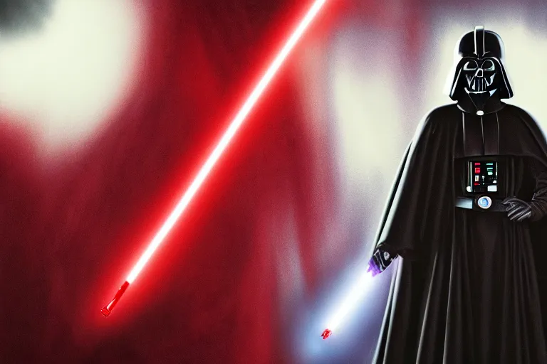 Image similar to a photo of the queen of england as a sith lord in black robes from star wars, photorealistic, 8 k, cinematic, dark red space background