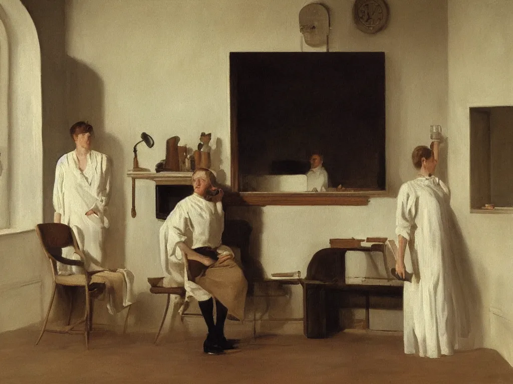 Prompt: a painting of a drama by peter ilsted