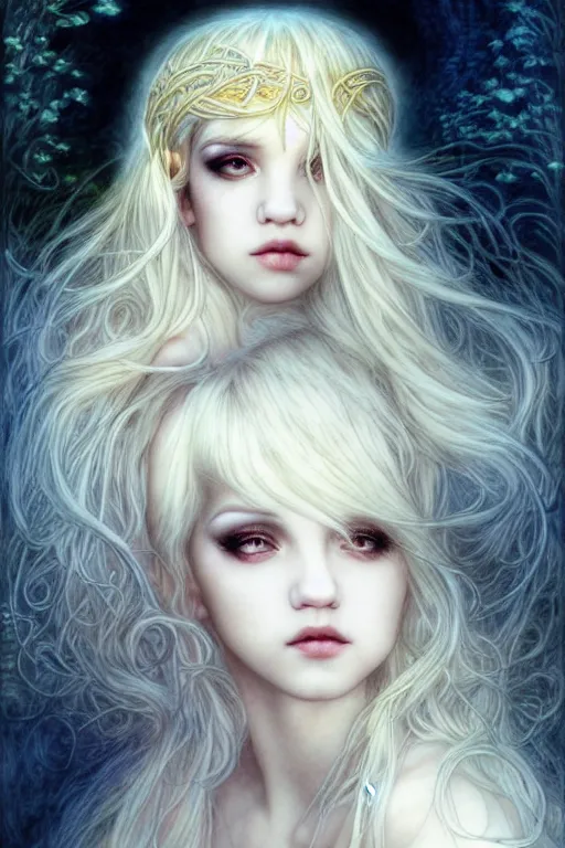 Image similar to Melanie Martinez as a beautiful blonde goddess, fantasy, portrait, sharp focus, intricate, elegant, illustration, ambient lighting, art by Luis Royo