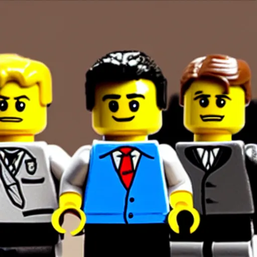 Prompt: the cast of the office as lego figurines