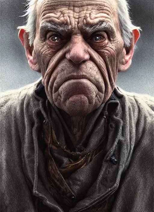 Image similar to photo of a nasty old man with a hunchback in the style of stefan kostic, realistic, sharp focus, 8 k high definition, insanely detailed, intricate, elegant, art by stanley lau and artgerm