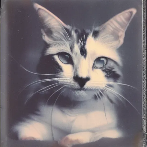 Image similar to old polariod picture of a calico cat, 8K