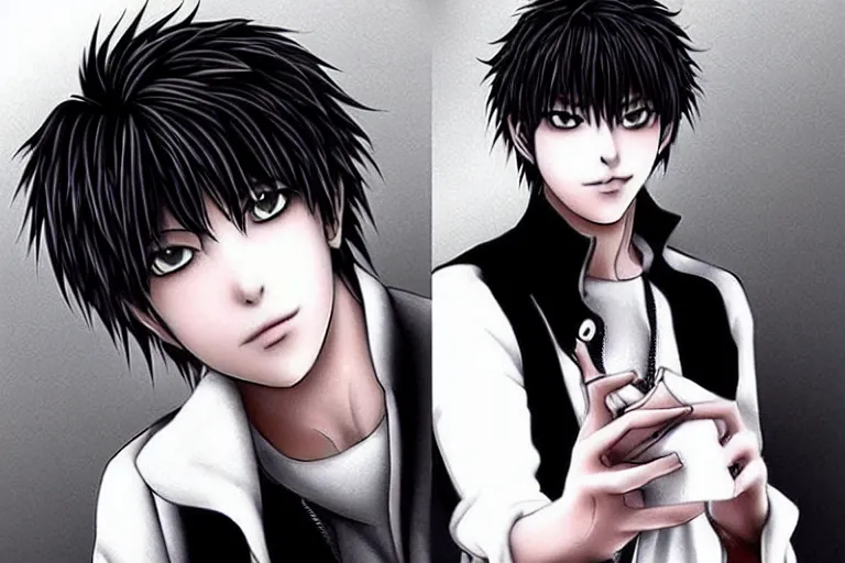 Prompt: handsome man，Black short hair,Death Note