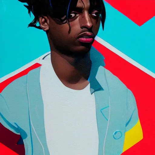 Prompt: Playboi Carti profile picture by Sachin Teng, asymmetrical, Organic Painting , Matte Painting, geometric shapes, hard edges, graffiti, street art:2 by Sachin Teng:4