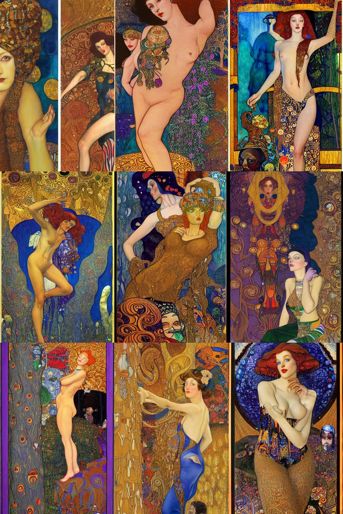 Prompt: painting by ivan bilibin and micheal kaluta and klimt and tamara de lempicka and greg hildebrandt