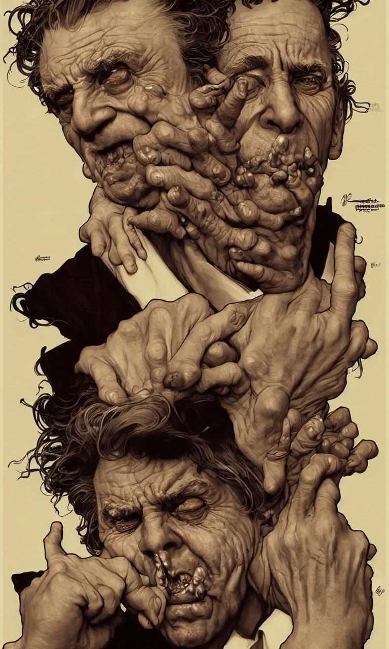 Image similar to hyper realistic grotesque portrait of an old drunk rick sanchez by lee bermejo, alphonse mucha and greg rutkowski