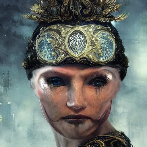 Image similar to Very very very very highly detailed epic photo of face with beautiful ornamental venetian mask, intricate, dystopian, sci-fi, extremely detailed, digital painting, artstation, concept art, smooth, sharp focus, illustration, intimidating lighting, incredible art by Artgerm and Vincent di Fate and Anton Pieck