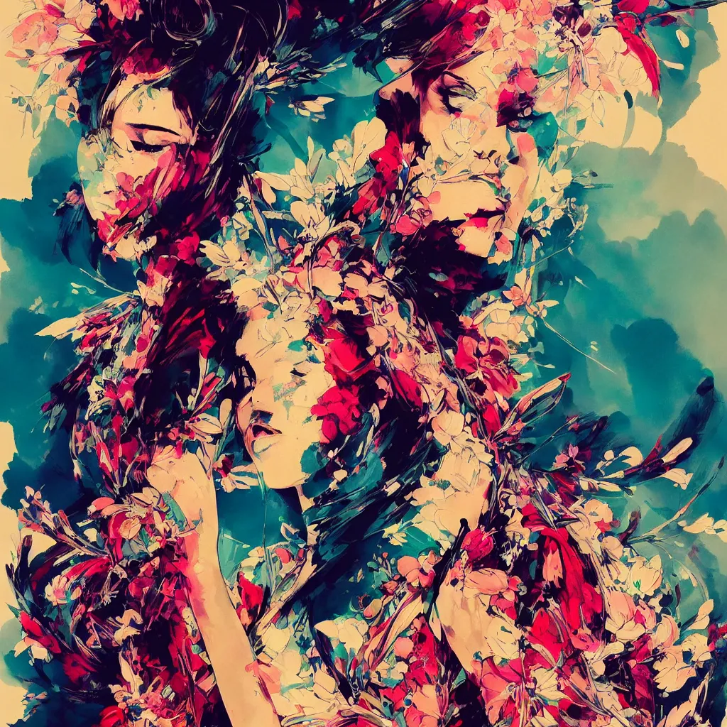 Image similar to an ultra detailed beautiful painting of a stylish woman with colorful haute couture dress, concert poster, retro, yoji shinkawa, conrad roset, greg rutkowski