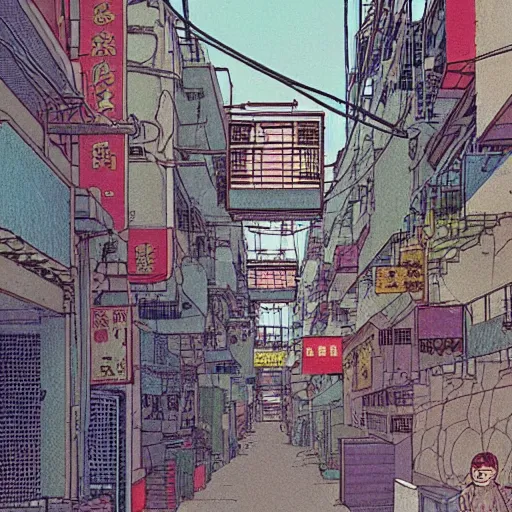 Image similar to an alley in hong kong by moebius