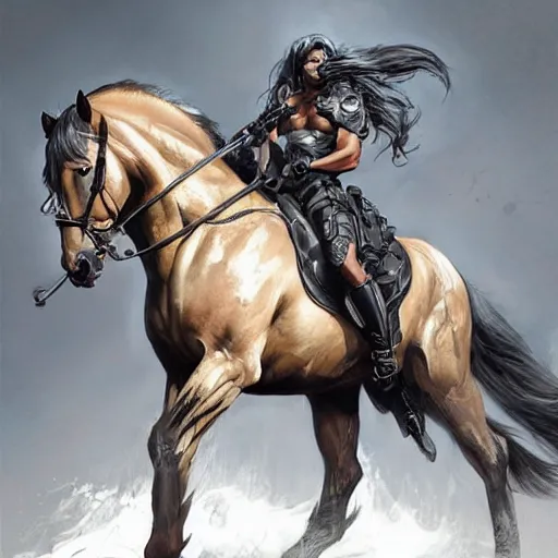 Prompt: splash art of a muscular black - coated anthropomorphic horse character wearing tactical kevlar fabric with a long white mane, exaggerated muscles, highly detailed, furry, furaffinity, digital painting, artstation, sharp focus, illustration, art by artgerm, greg rutkowski, alphonse mucha