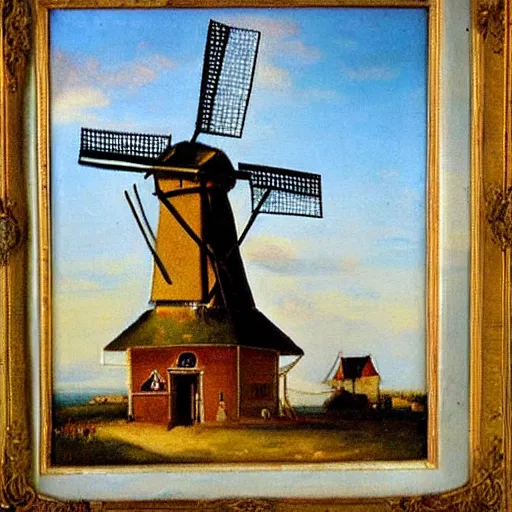 Prompt: dutch windmill golden age oil painting