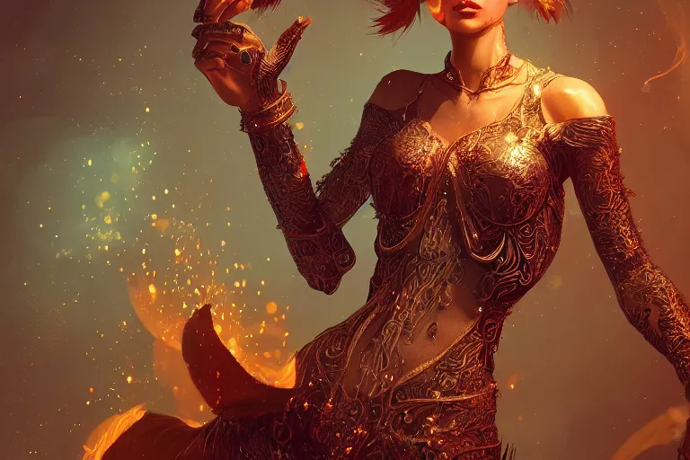 Image similar to Magician, female, fantasy, bangles, explosion, dramatic, intricate, elegant, highly detailed, digital painting, artstation, concept art, smooth, sharp focus, illustration, art by Hieronomous Bosch, octane render