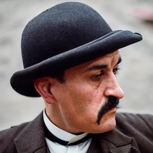 Image similar to Camilo Cesar Augusto Gomez Chaparro, anthropologist wearing a Peaky Blinders suit , 8k, cinematic, reality,