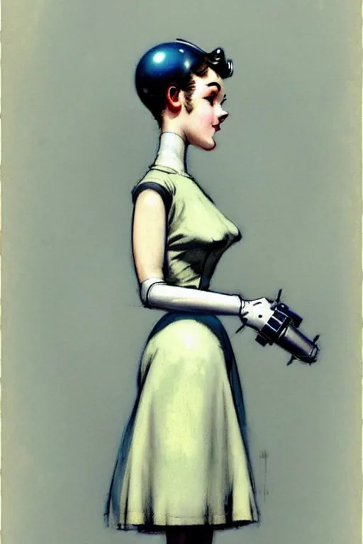 Image similar to ( ( ( ( ( 1 9 5 0 s retro future robot android maid. muted colors. ) ) ) ) ) by jean - baptiste monge!!!!!!!!!!!!!!!!!!!!!!!!!!!!!!