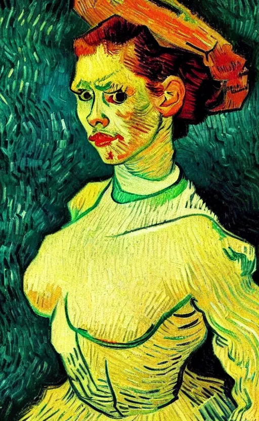 Prompt: detailed expressionist!! oil painting masterpiece portrait of a dancer on stage!! by van gogh, 8 k resolution, smooth, sharp focus, matte painting, beautiful masterpiece expressionist painting