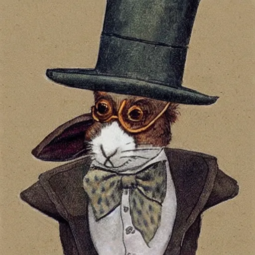 Image similar to a rabbit dressed as sherlock holmes, in the style of Carl Larsson