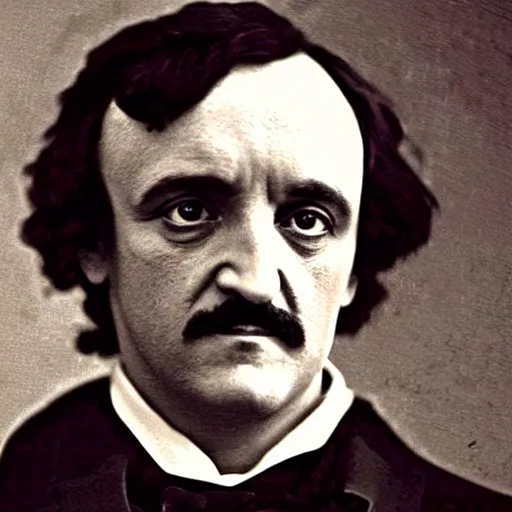 Image similar to a portrait of Edgar Allan Poe offering you the boof. Movie still.