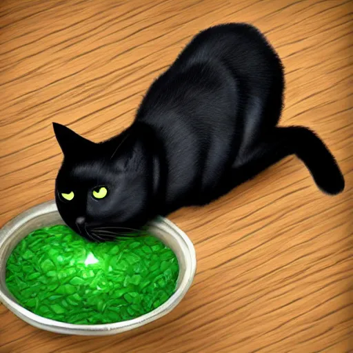 Image similar to black cat making potion, detailed, clean, realistic