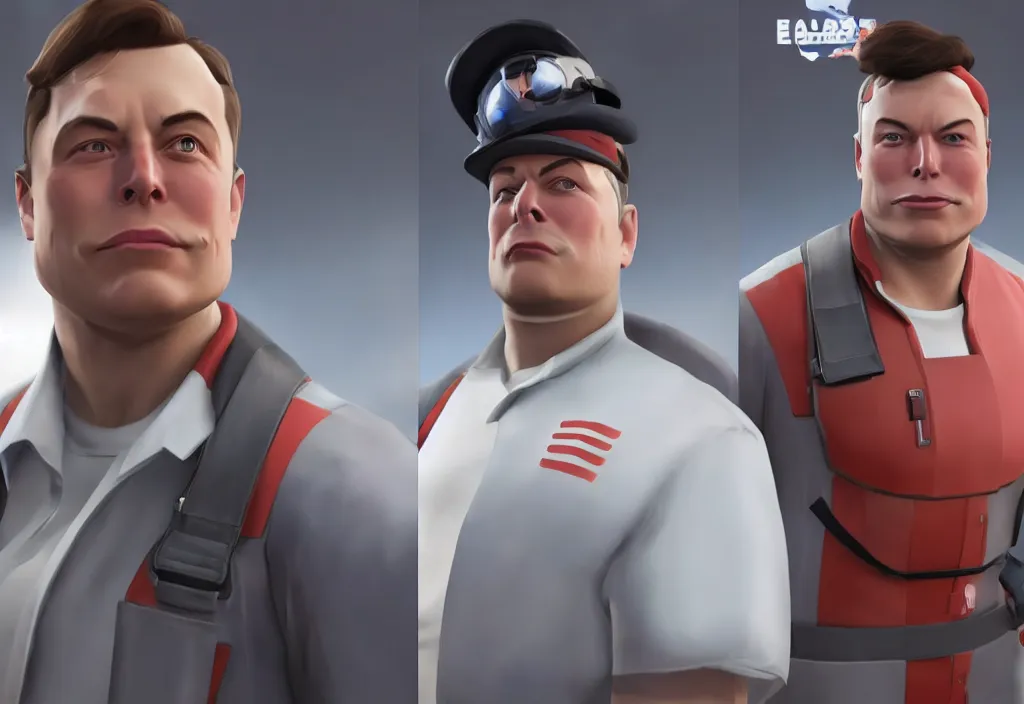 Image similar to elon musk in team fortress 2, elon musk in the video game team fortress, gameplay screenshot, close up, 3 d rendering. unreal engine. amazing likeness. very detailed.