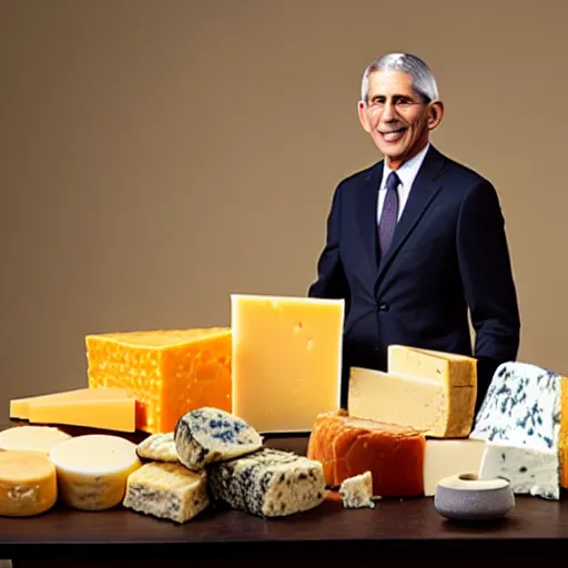 Prompt: uhd anthony fauci made entirely of cheeses