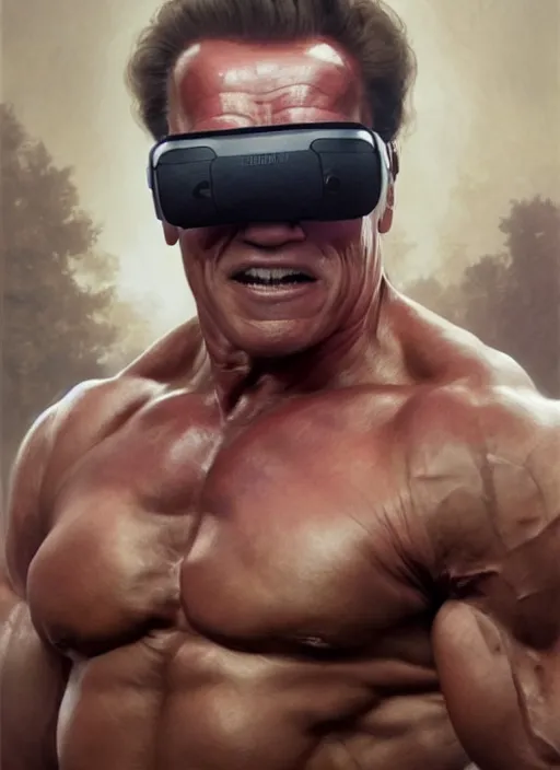 Prompt: Arnold Schwarzenegger as thufir hawat, human computer, VR headset, digital art from artstation by Ruan Jia and Mandy Jurgens and Artgerm and william-adolphe bouguereau