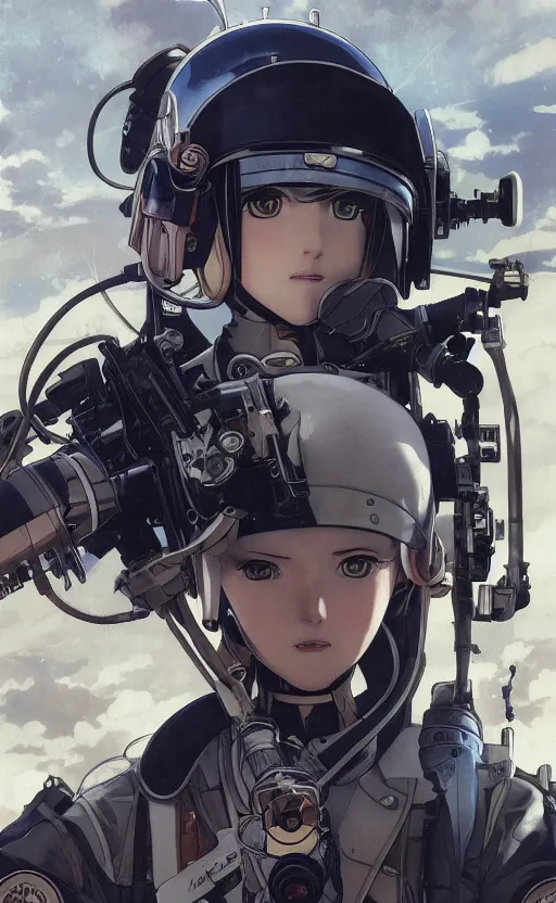 Image similar to pilot girl, cyborg aircraft parts, anime style, vintage pilot clothing, shoulder eyes, last exile anime, hair down, symmetrical facial features, from arknights, hyper realistic, 4 k, rule of thirds, extreme detail, detailed drawing, trending artstation, realistic lighting, by alphonse mucha, greg rutkowski, flight instruments