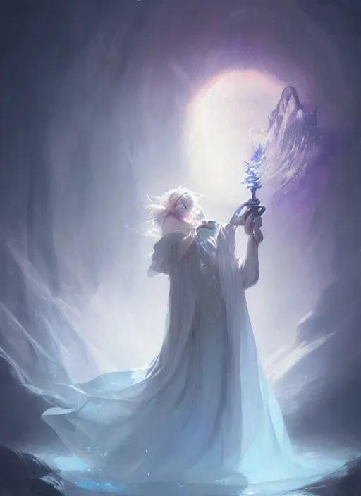 Image similar to a mage casting a frost spell by charlie bowater and john howe and delphin enjolras