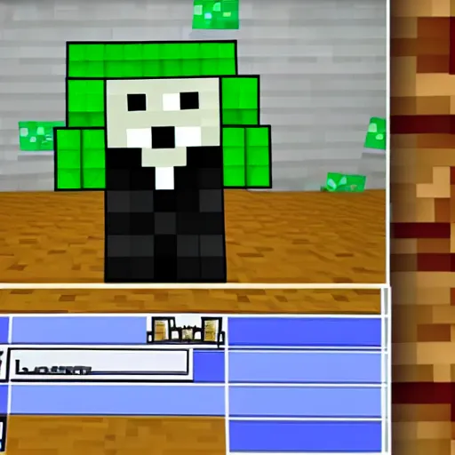 Prompt: an episode of the office, minecraft creeper is shown