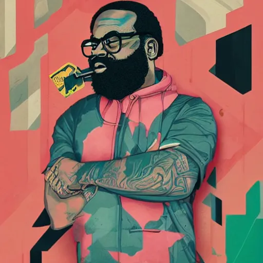 Prompt: Rick Ross Wingstop ad by Sachin Teng, asymmetrical, Matte Painting ,paint pour smoke, geometric shapes, marijuana, hard edges, energetic, graffiti, street art:2 Masterpiece, high detail, by Sachin Teng:4